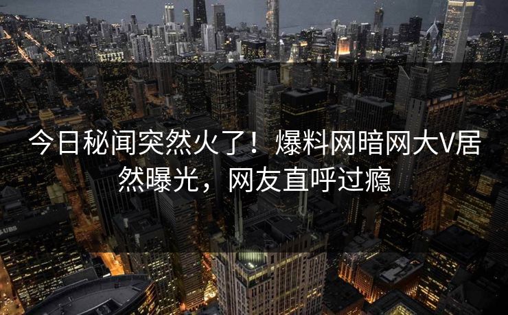 今日秘闻突然火了！爆料网暗网大V居然曝光，网友直呼过瘾