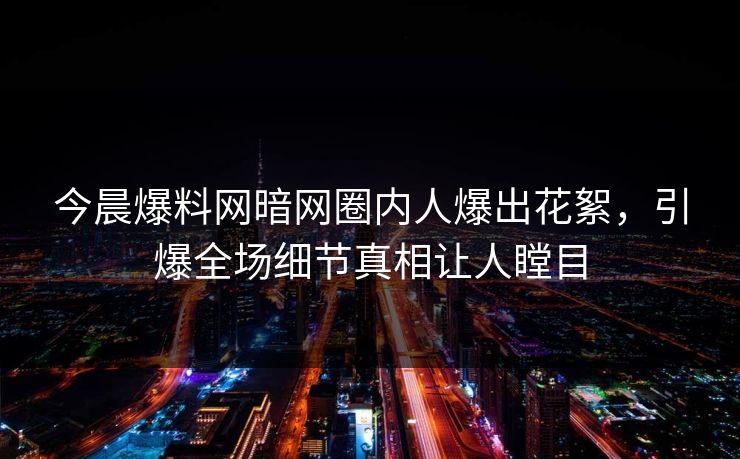今晨爆料网暗网圈内人爆出花絮，引爆全场细节真相让人瞠目