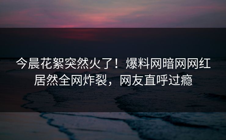 今晨花絮突然火了！爆料网暗网网红居然全网炸裂，网友直呼过瘾