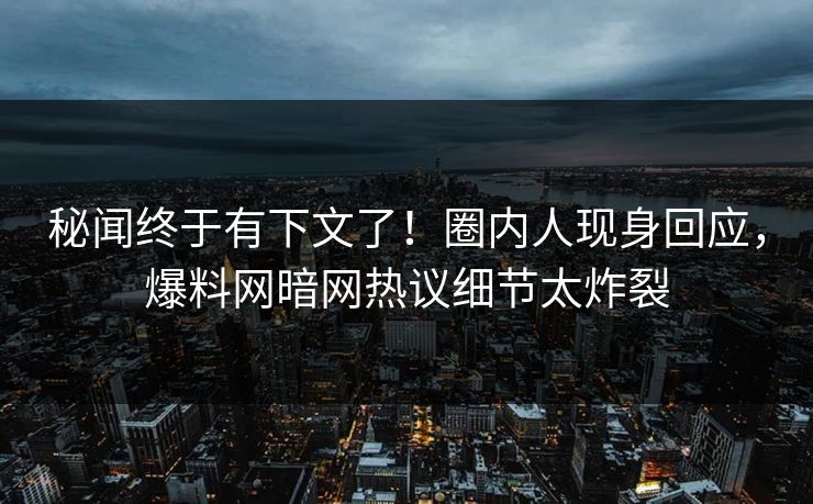 秘闻终于有下文了！圈内人现身回应，爆料网暗网热议细节太炸裂