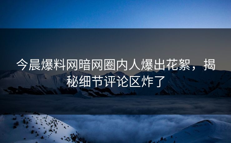 今晨爆料网暗网圈内人爆出花絮，揭秘细节评论区炸了