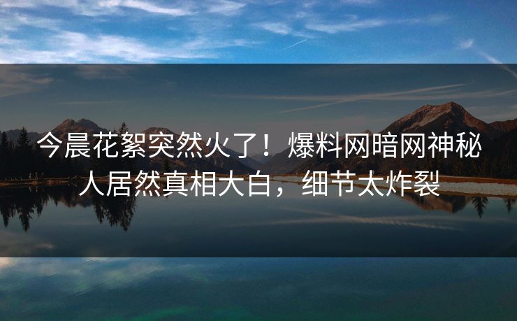 今晨花絮突然火了！爆料网暗网神秘人居然真相大白，细节太炸裂