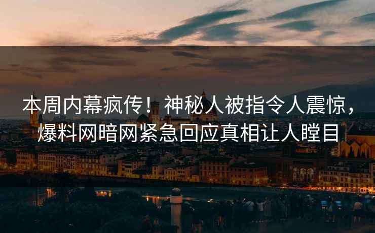 本周内幕疯传！神秘人被指令人震惊，爆料网暗网紧急回应真相让人瞠目