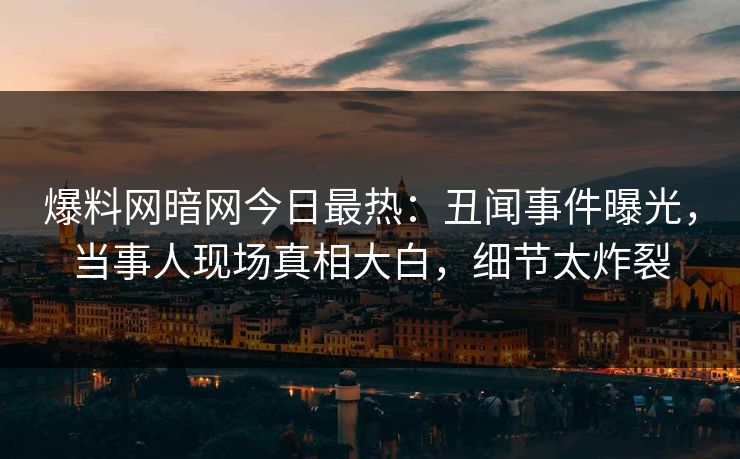 爆料网暗网今日最热：丑闻事件曝光，当事人现场真相大白，细节太炸裂