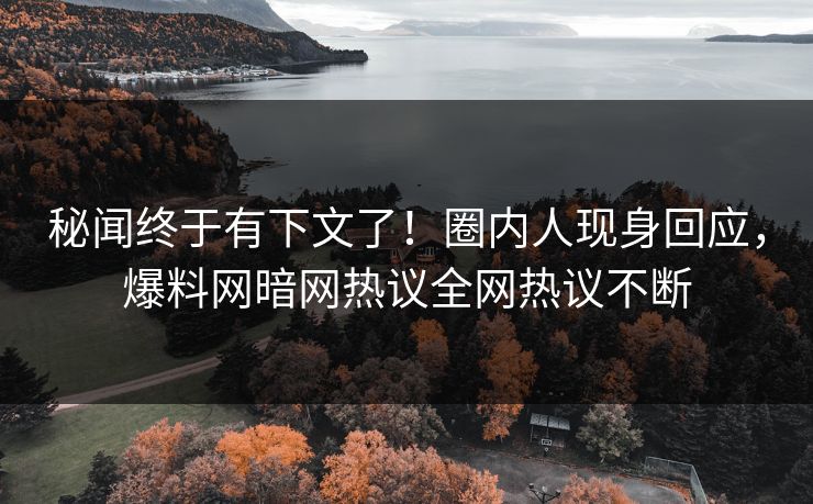 秘闻终于有下文了！圈内人现身回应，爆料网暗网热议全网热议不断